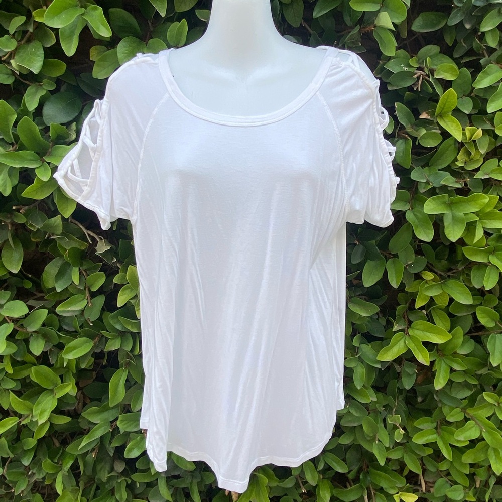 August Silk Women's White Top with Cut-Out Sleeves